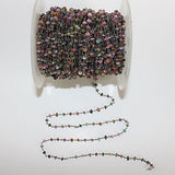 Multi Color Tourmaline natural semi-precious gemstone beads 3mm rosary chain for a necklace, earrings, anklet, and bracelet making.