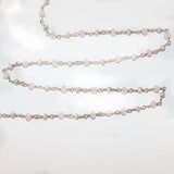 Pink Chalcedony and freshwater pearl gemstone faceted rondelle bead 3mm rosary chain silver, women jewelry making necklaces, earrings, anklets, and bracelets.