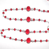 Red Garnet gemstone faceted rondelle bead 3-4mm rosary chain silver, women jewelry making necklaces, earrings, anklets, and bracelets.