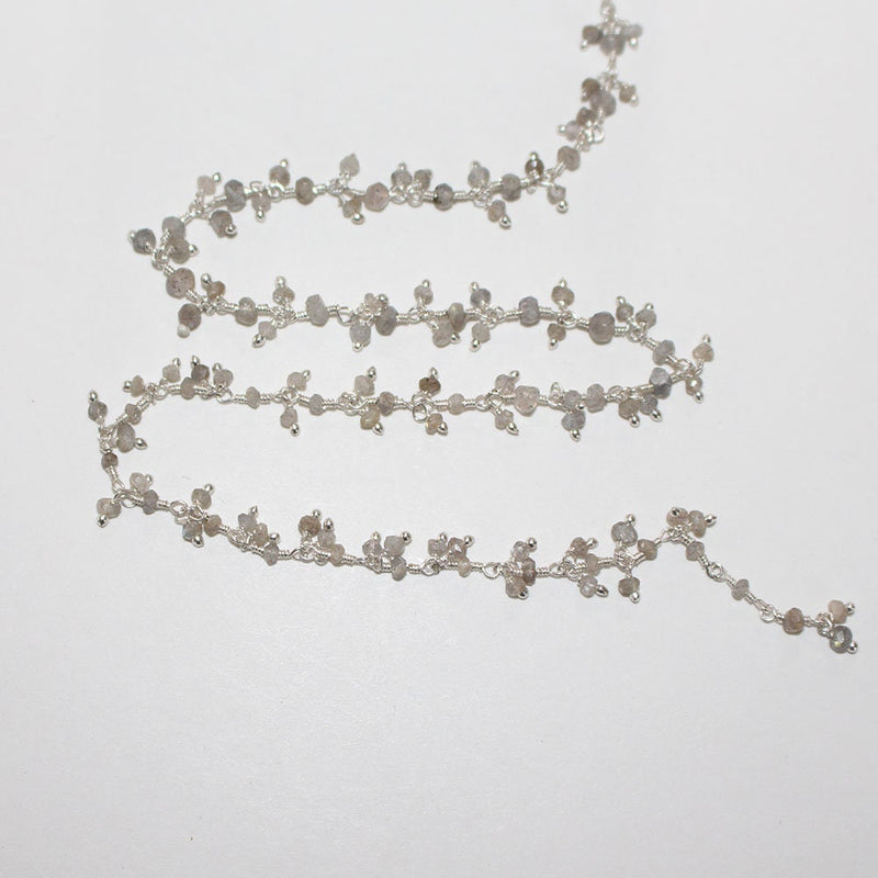 labradorite natural semi-precious gemstone beads silver rosary chain for a necklace, earrings, anklet, and bracelet making.
