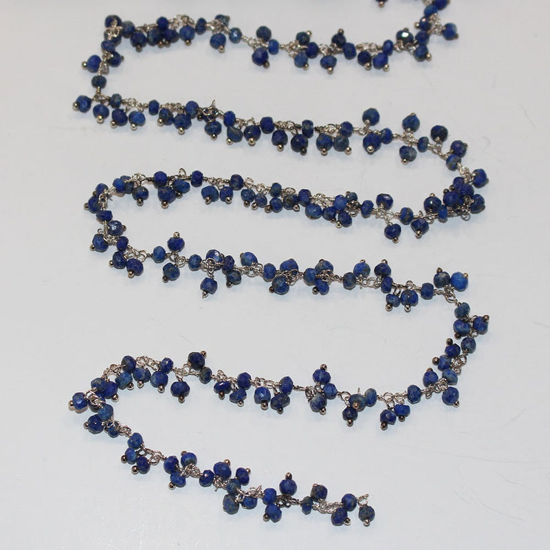 lapis lazuli natural semi-precious gemstone beads silver rosary chain for a necklace, earrings, anklet, and bracelet making.
