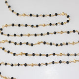 Black Onyx and Pyrite natural gemstone faceted rondelle bead rosary coin chain 24k gold plated over silver, women jewelry making necklaces, earrings, anklets, and bracelets.