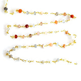 multi moonstone natural semi-precious gemstone beads 24k gold plated over silver rosary chain for a necklace, earrings, anklet, and bracelet making.