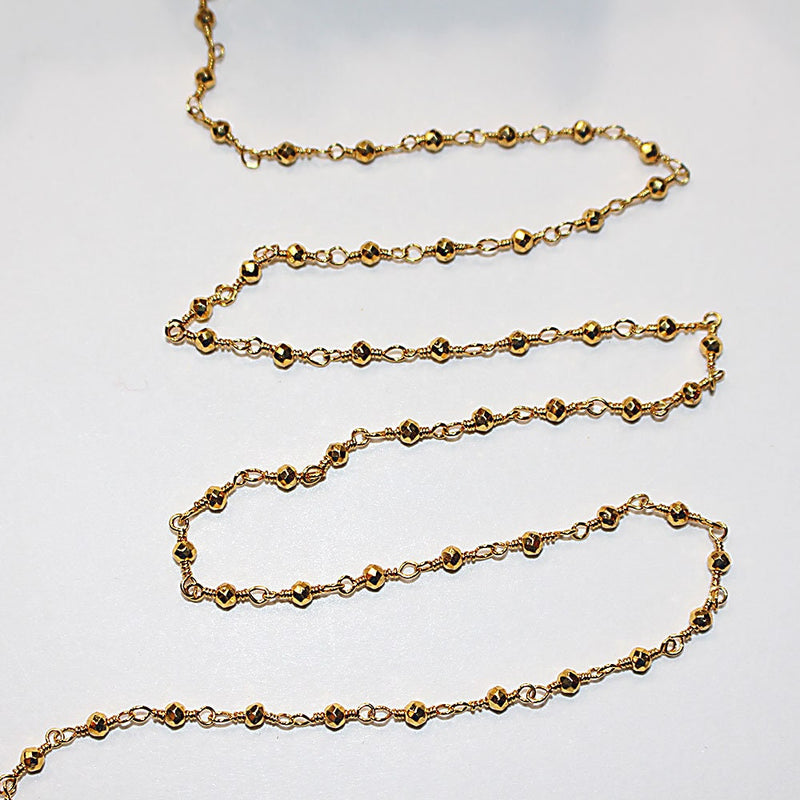 Pyrite gold coated semi-precious gemstone beads 24k gold plated over silver rosary chain for a necklace, earrings, anklet, and bracelet making.