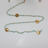 Blue Topaz gemstone faceted rondelle bead rosary coin chain 24k gold plated over silver, women jewelry making necklaces, earrings, anklets, and bracelets.