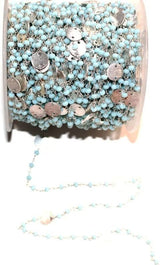 Amazonite gemstone faceted rondelle bead rosary coin chain women jewelry making necklaces, earrings, anklets, and bracelets.