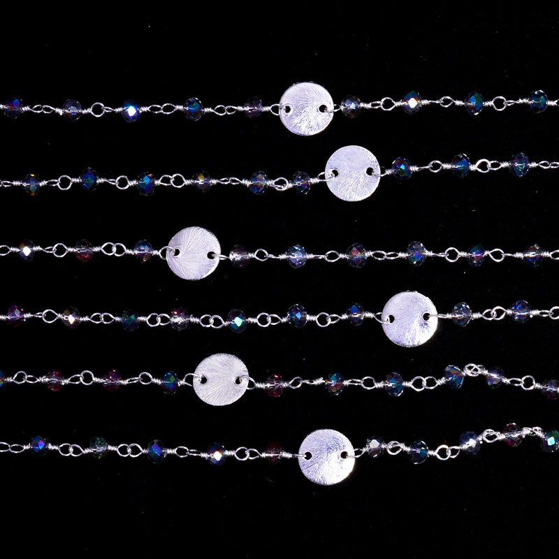 Mystic Coated Quartz gemstone faceted rondelle bead rosary coin chain women jewelry making necklaces, earrings, anklets, and bracelets.
