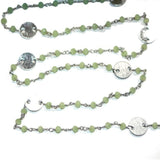Green Chalcedony gemstone faceted rondelle bead rosary coin chain silver, women jewelry making necklaces, earrings, anklets, and bracelets.