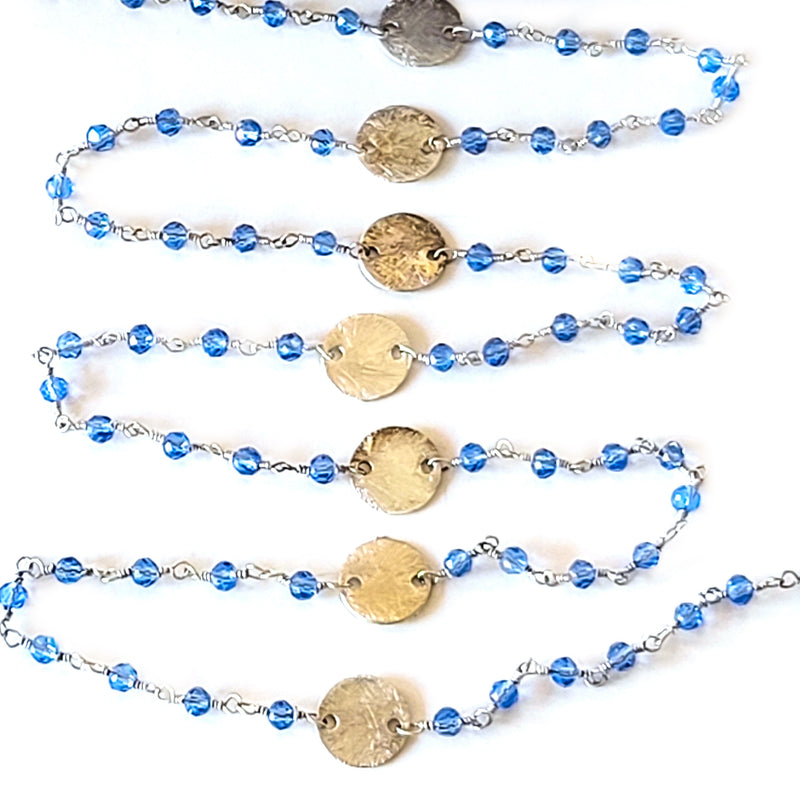 London Blue Topaz gemstone faceted rondelle bead rosary coin chain women jewelry making necklaces, earrings, anklets, and bracelets.