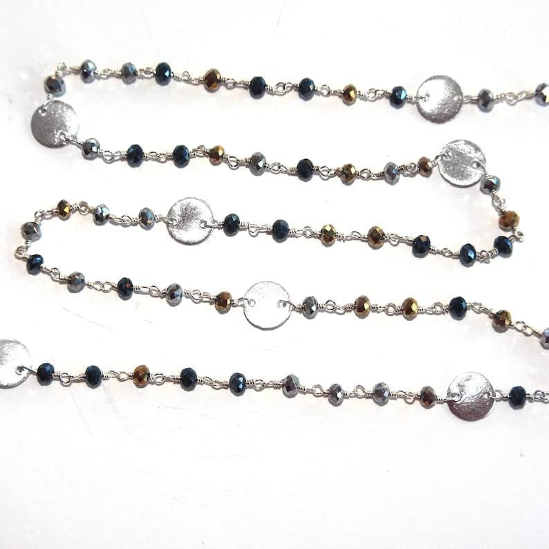 Multi Color Pyrite gemstone faceted rondelle bead rosary coin chain women jewelry making necklaces, earrings, anklets, and bracelets.
