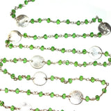 Peridot gemstone faceted rondelle bead rosary coin chain silver, women jewelry making necklaces, earrings, anklets, and bracelets.