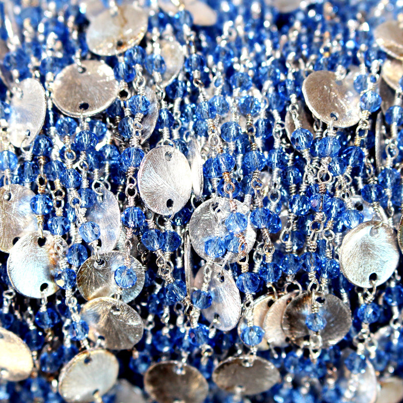 Tanzanite gemstone faceted rondelle bead rosary coin chain women jewelry making necklaces, earrings, anklets, and bracelets.