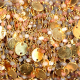 Multi Moonstone natural gemstone faceted rondelle bead rosary coin chain 24k gold plated over silver, women jewelry making necklaces, earrings, anklets, and bracelets.