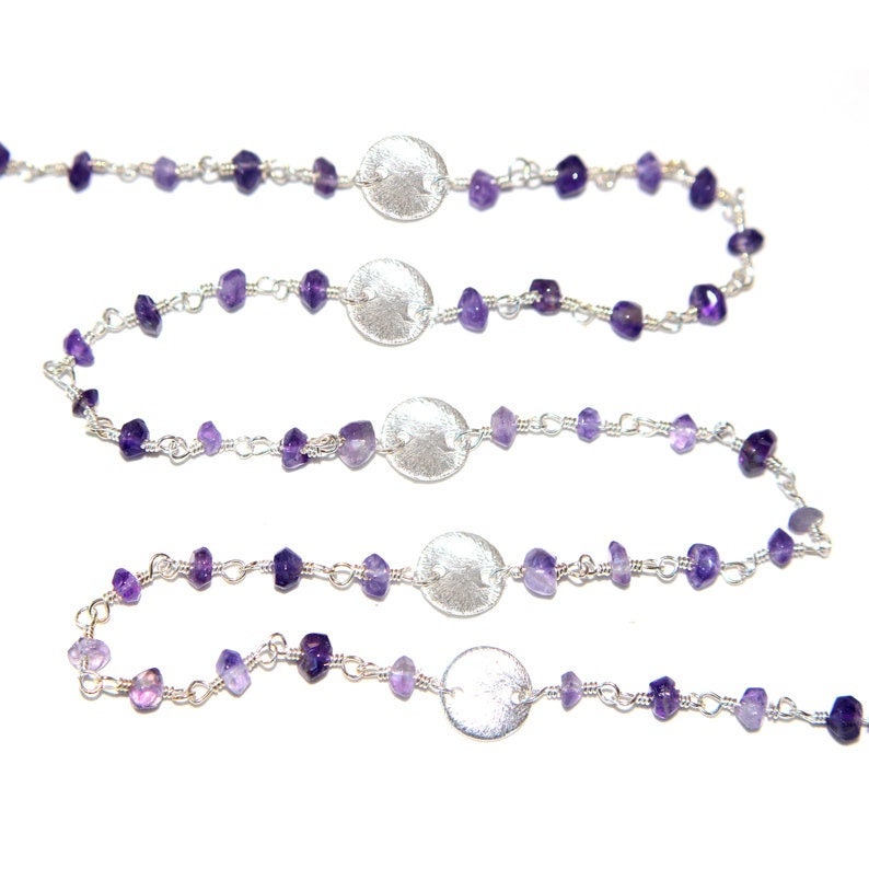Amethyst natural gemstone faceted rondelle bead rosary coin chain women jewelry making necklaces, earrings, anklets, and bracelets.