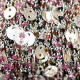 Multi Tourmaline natural gemstone faceted rondelle bead rosary coin chain silver, women jewelry making necklaces, earrings, anklets, and bracelets.