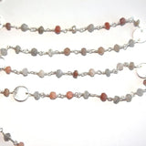 Multi Moonstone natural gemstone faceted rondelle bead rosary coin chain silver, women jewelry making necklaces, earrings, anklets, and bracelets.