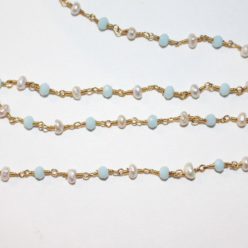 Amazonite and Freshwater Pearl Rosary Chain Jewelry