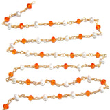 Carnelian and freshwater pearl gemstone faceted rondelle bead rosary chain women jewelry making necklaces, earrings, anklets, and bracelets.