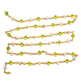Peridot and freshwater pearl gemstone faceted rondelle bead rosary chain women jewelry making necklaces, earrings, anklets, and bracelets.