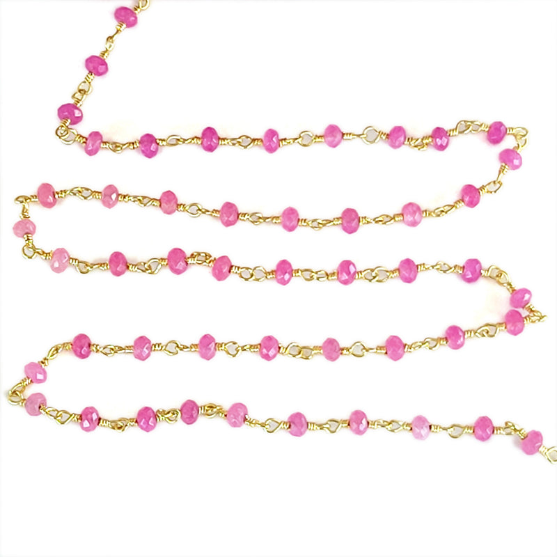 fuschia pink chalcedony semi-precious gemstone beads black oxidized antique rosary chain for a necklace, earrings, anklet, and bracelet making.