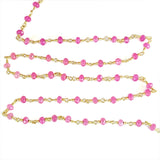 fuschia pink chalcedony semi-precious gemstone beads black oxidized antique rosary chain for a necklace, earrings, anklet, and bracelet making.