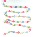 Pink Blue Green Jade gemstone faceted rondelle bead rosary chain women jewelry making necklaces, earrings, anklets, and bracelets.
