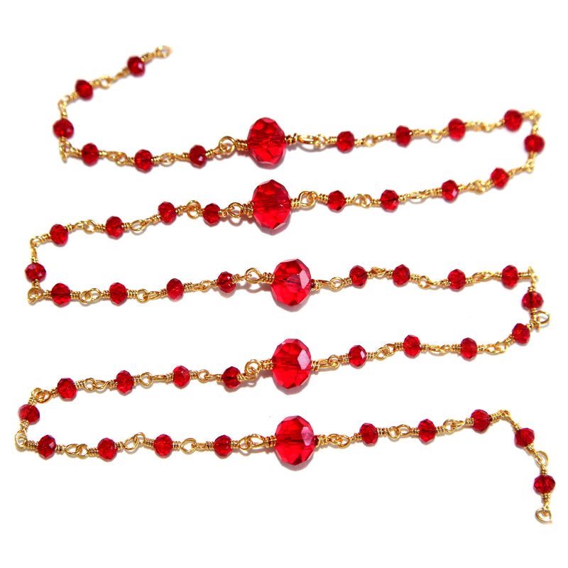 Red Garnet gemstone faceted rondelle bead 3-4mm rosary chain 24k gold plated over silver, women jewelry making necklaces, earrings, anklets, and bracelets.