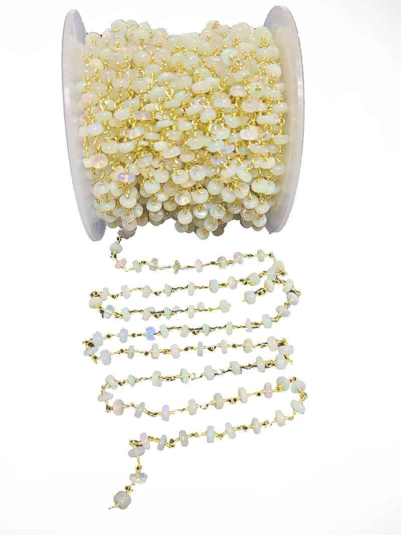 ethiopian opal semi-precious gemstone beads black oxidized antique rosary chain for a necklace, earrings, anklet, and bracelet making.