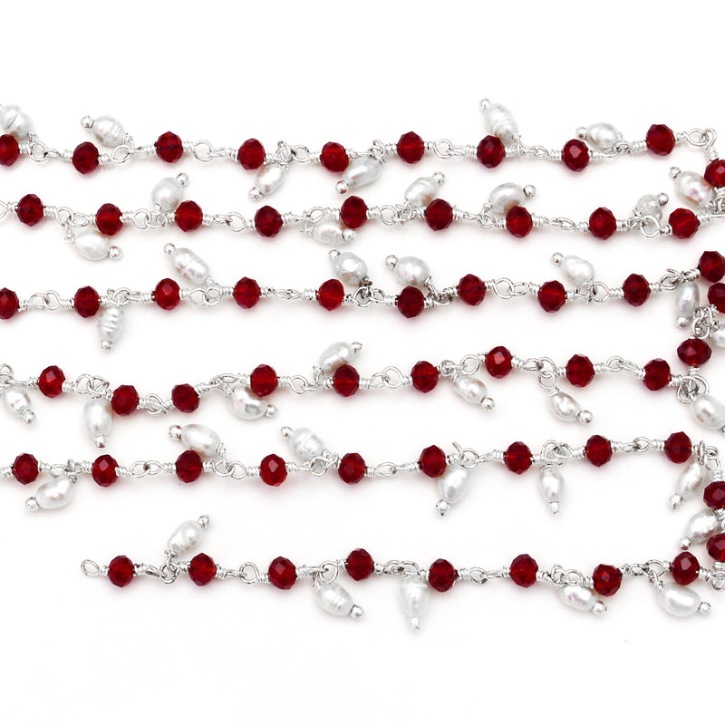 red garnet quartz gemstone bead chain silver, women jewelry making necklaces, earrings, and bracelets bead chain.