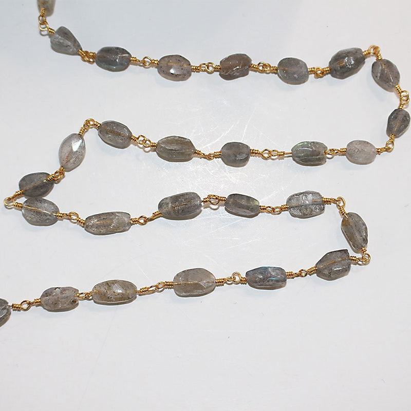 labradorite oval faceted semi-precious gemstone beads black oxidized antique rosary chain for a necklace, earrings, anklet, and bracelet making.