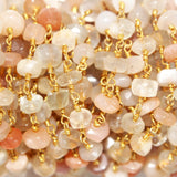 multi moonstone semi-precious gemstone beads black oxidized antique rosary chain for a necklace, earrings, anklet, and bracelet making.