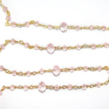 Rose Quartz gemstone faceted rondelle bead 3-4mm rosary chain 24k gold plated over silver, women jewelry making necklaces, earrings, anklets, and bracelets.