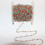 Red Coral Quartz and Turquoise gemstone smooth rondelle bead 1.5-2mm rosary chain 24k gold plated over silver, women jewelry making necklaces, earrings, anklets, and bracelets.