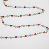 Red Coral Quartz and Turquoise gemstone smooth rondelle bead 3mm rosary chain 24k gold plated over silver, women jewelry making necklaces, earrings, anklets, and bracelets.