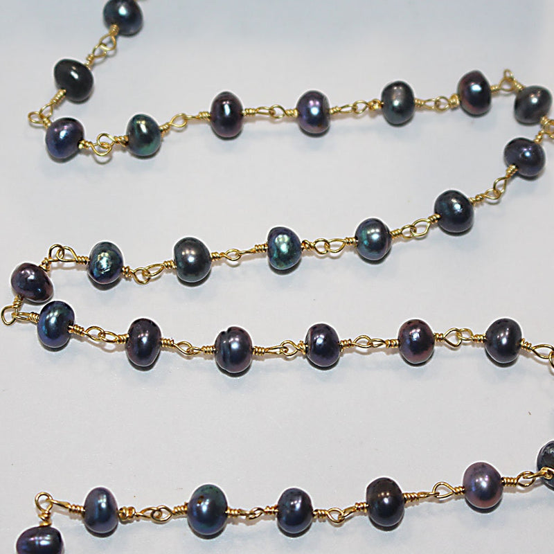 purple freshwater pearl semi-precious gemstone beads black oxidized antique rosary chain for a necklace, earrings, anklet, and bracelet making.