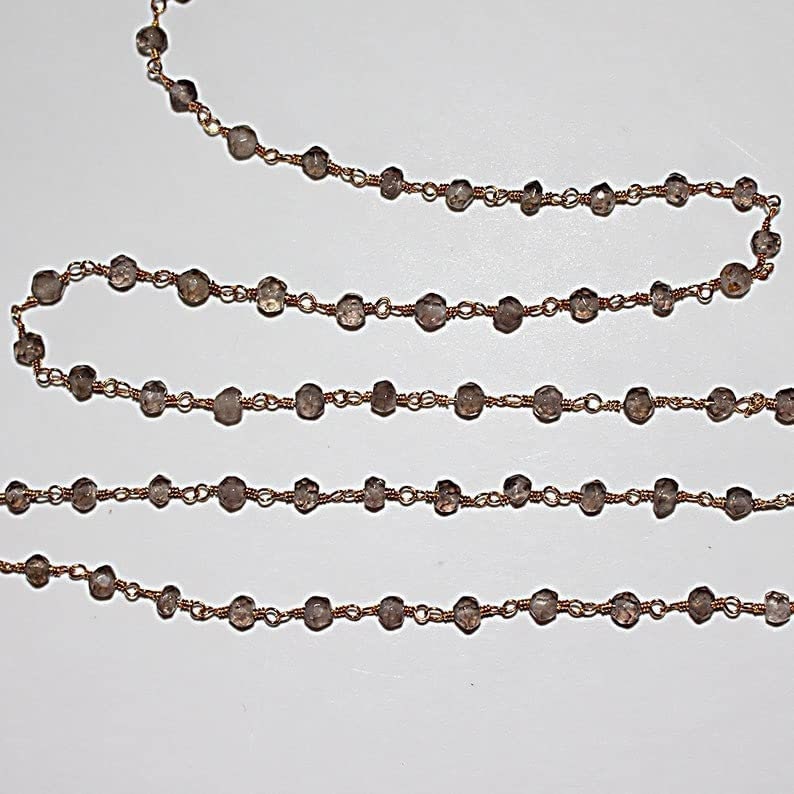 smoky semi-precious gemstone beads black oxidized antique rosary chain for a necklace, earrings, anklet, and bracelet making.