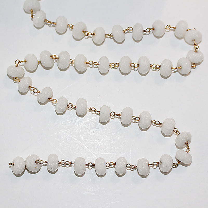 white jade semi-precious gemstone beads black oxidized antique rosary chain for a necklace, earrings, anklet, and bracelet making.