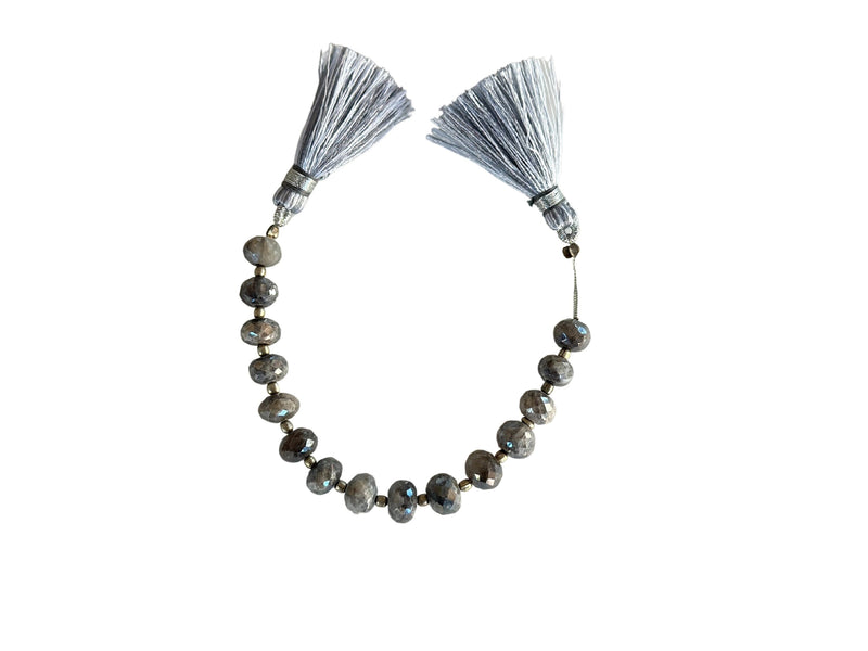 Mystic Gray Sapphire Faceted Rondelle 4 inch Bead Strand 6.5-7.5mm & 41 Cts Natural Semi Precious Gemstone Birthstone Women Jewelry Making