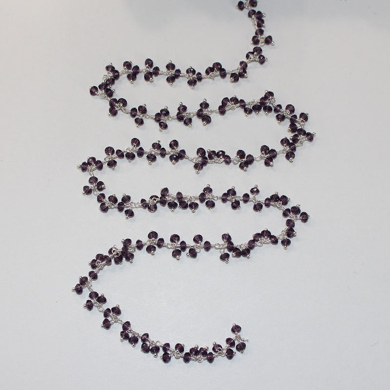 amethyst quartz gemstone bead chain silver, women jewelry making necklaces, earrings, and bracelets bead chain.