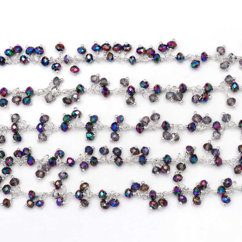 multi light quartz gemstone bead chain silver, women jewelry making necklaces, earrings, and bracelets bead chain.