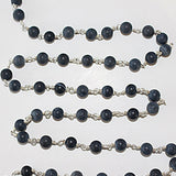 black matte natural semi-precious gemstone beads silver rosary chain for a necklace, earrings, anklet, and bracelet making.