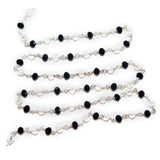 Black Spinel and Clear Quartz gemstone faceted rondelle bead rosary chain silver, women jewelry making necklaces, earrings, anklets, and bracelets.