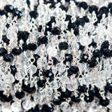 Black Spinel and Clear Quartz gemstone faceted rondelle bead 3-4mm rosary chain silver, women jewelry making necklaces, earrings, anklets, and bracelets.