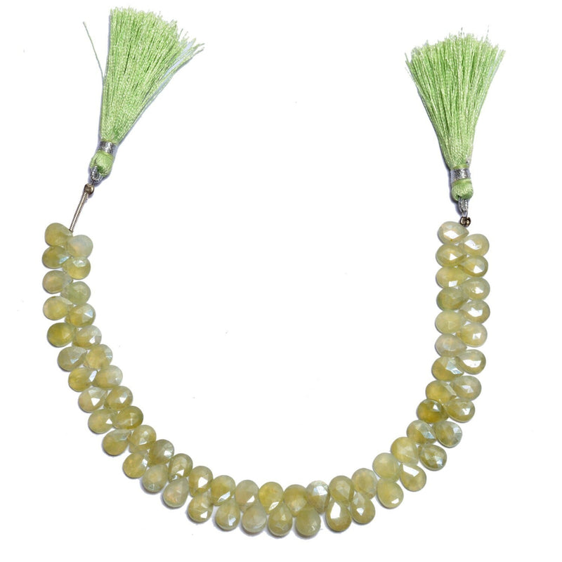 Prehnite Faceted Pear 4 inch Bead Strand 7-9mm & 52 Cts Natural Semi Precious Gemstone Birthstone Women Jewelry Making Necklace Pendant DIY