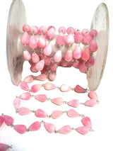 pink opal teardrop natural semi-precious gemstone beads silver rosary chain for a necklace, earrings, anklet, and bracelet making.