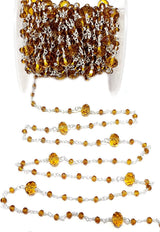 Dark Citrine gemstone faceted rondelle bead 3-4mm rosary coin chain silver, women jewelry making necklaces, earrings, anklets, and bracelets.