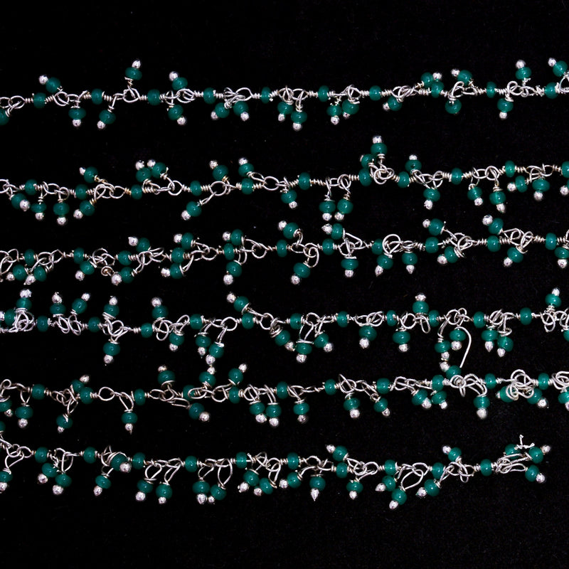 green onyx natural semi-precious gemstone beads silver rosary chain for a necklace, earrings, anklet, and bracelet making.