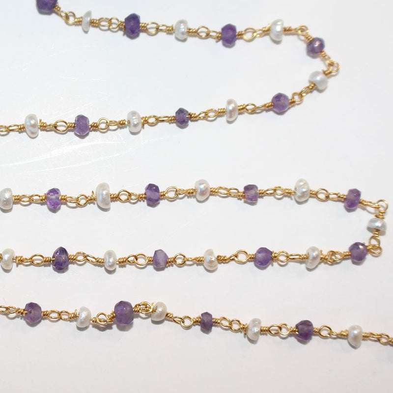 Amethyst & Freshwater Pearl Rosary Chain Jewelry