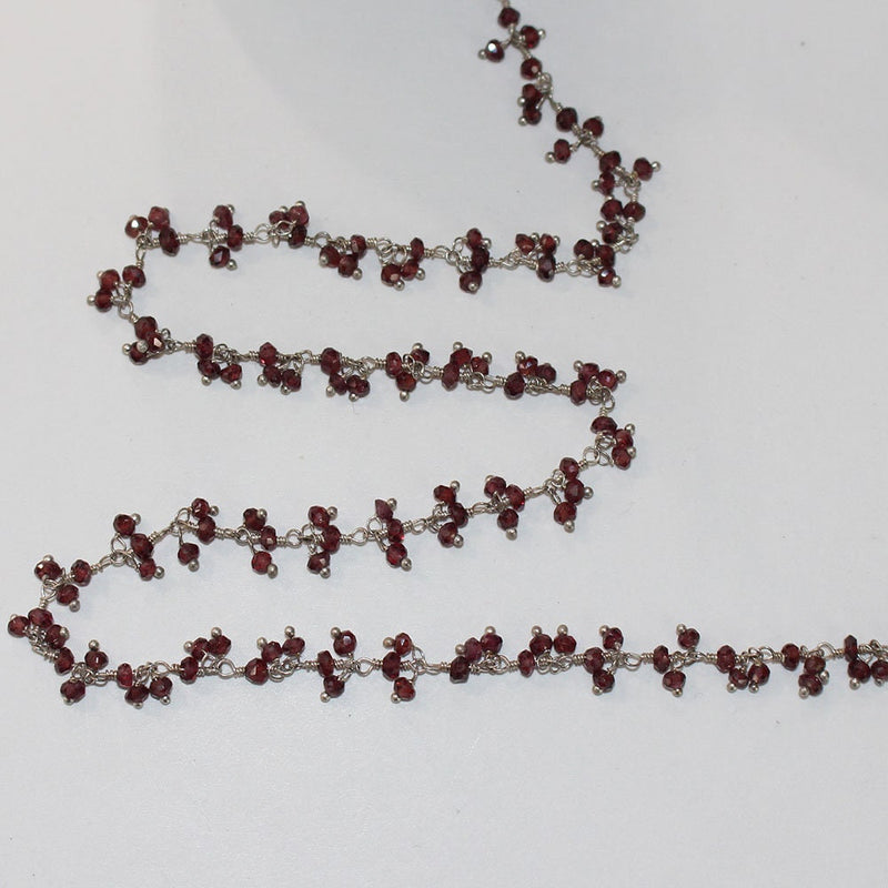 rhodolite garnet natural semi-precious gemstone beads silver rosary chain for a necklace, earrings, anklet, and bracelet making.