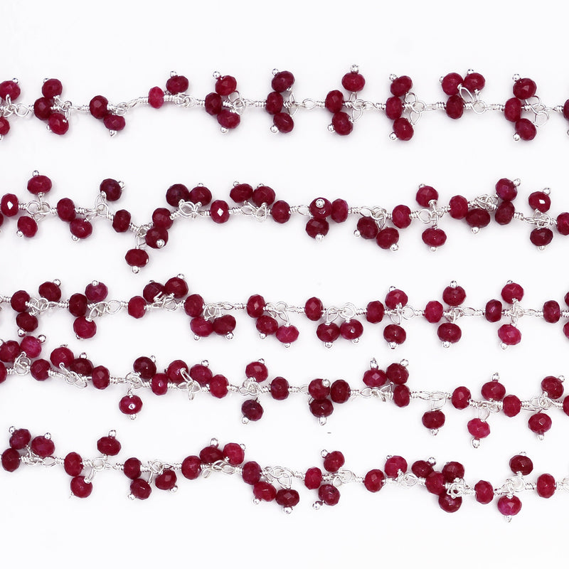 ruby natural semi-precious gemstone beads silver rosary chain for a necklace, earrings, anklet, and bracelet making.